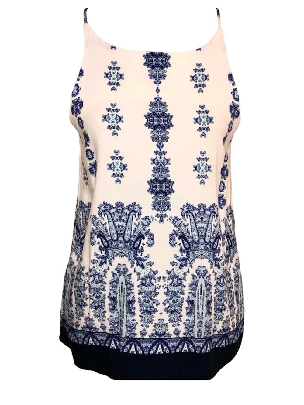 Verse White Blue Border Print Strap Summer  Top